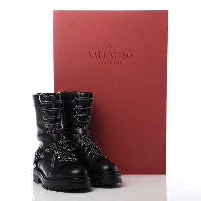 Valentino Garavani Smooth Calfskin Rockstud Buckled 25mm Combat Boots 37 Black 8 of 8