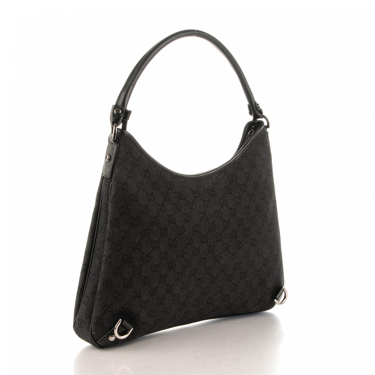 Gucci Denim Monogram Abbey D Ring Hobo Black 3 of 7