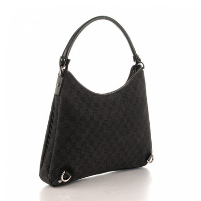 Gucci Denim Monogram Abbey D Ring Hobo Black 3 of 7