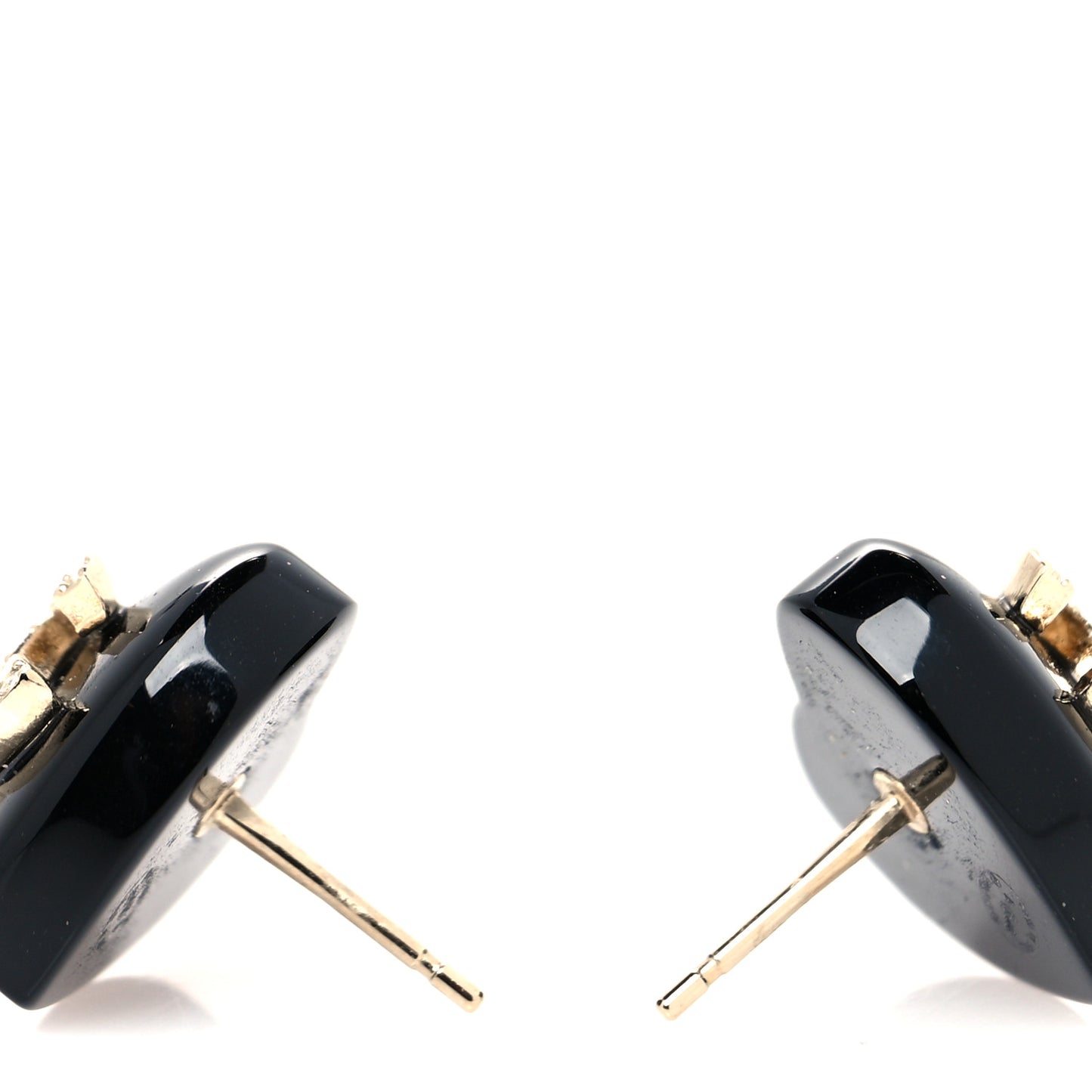 Resin Crystal CC Heart Earrings Black Gold
