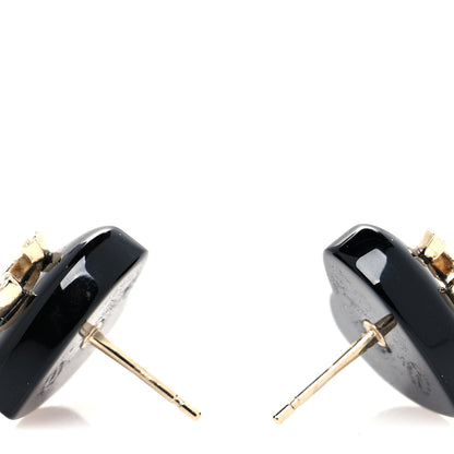 Chanel Resin Crystal CC Heart Earrings Black Gold 3 of 4