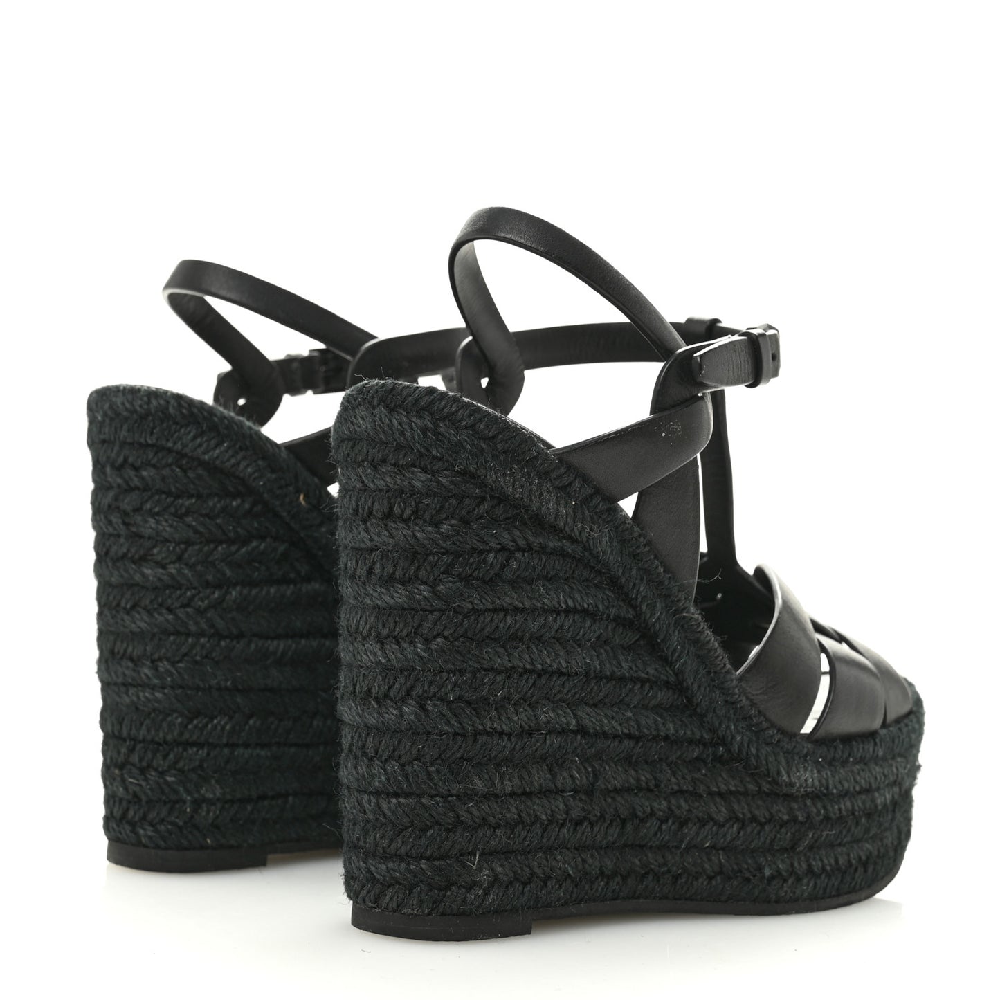 Calfskin Tribute 95 Platform Espadrille Wedge Sandals 35.5 Black