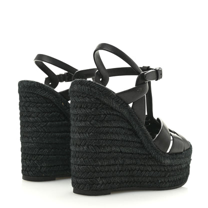 Saint Laurent Calfskin Tribute 95 Platform Espadrille Wedge Sandals 35.5 Black 5 of 13
