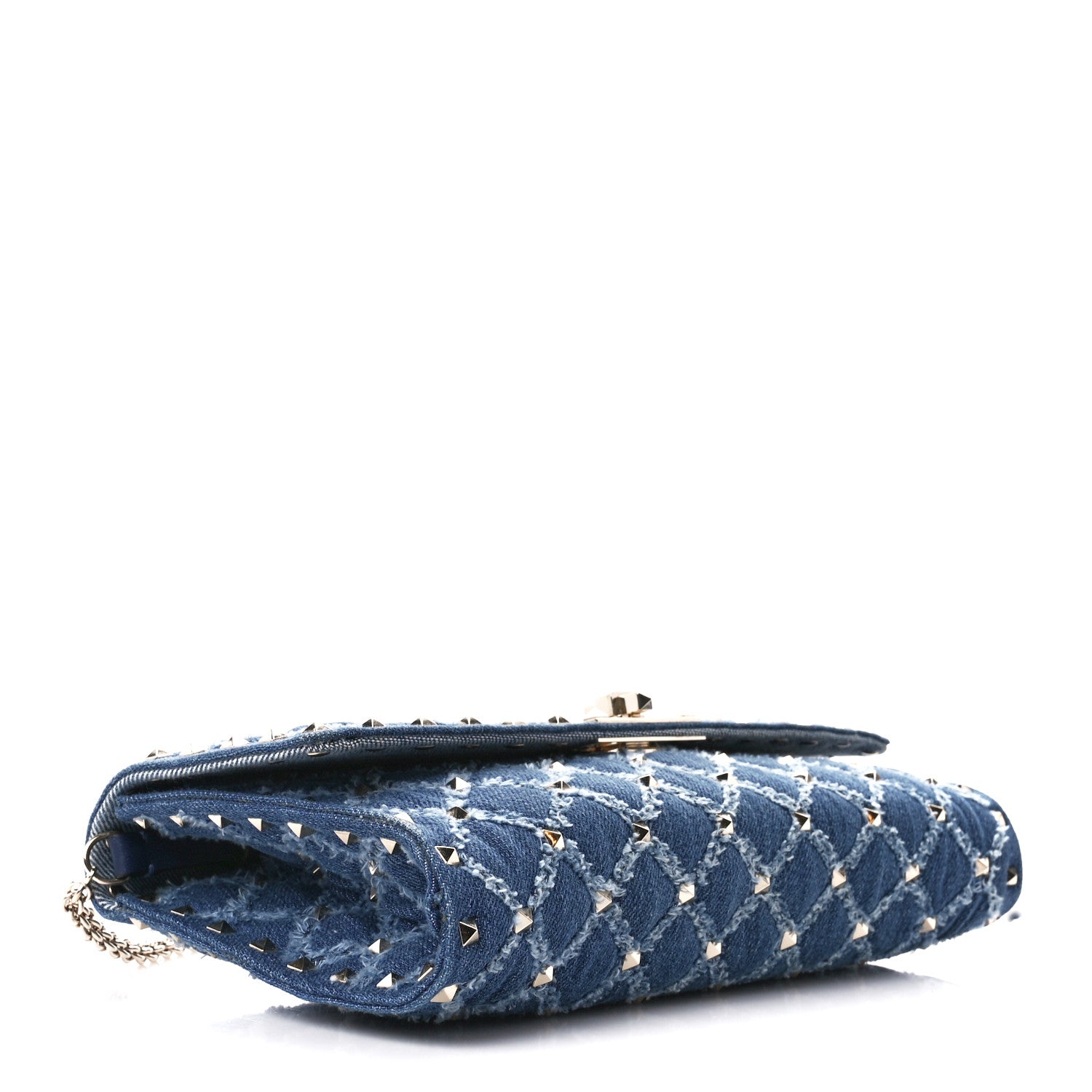 Valentino Garavani Denim Rockstud Spike Wallet on Chain Blue 4 of 11