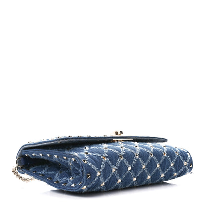 Valentino Garavani Denim Rockstud Spike Wallet on Chain Blue 4 of 11