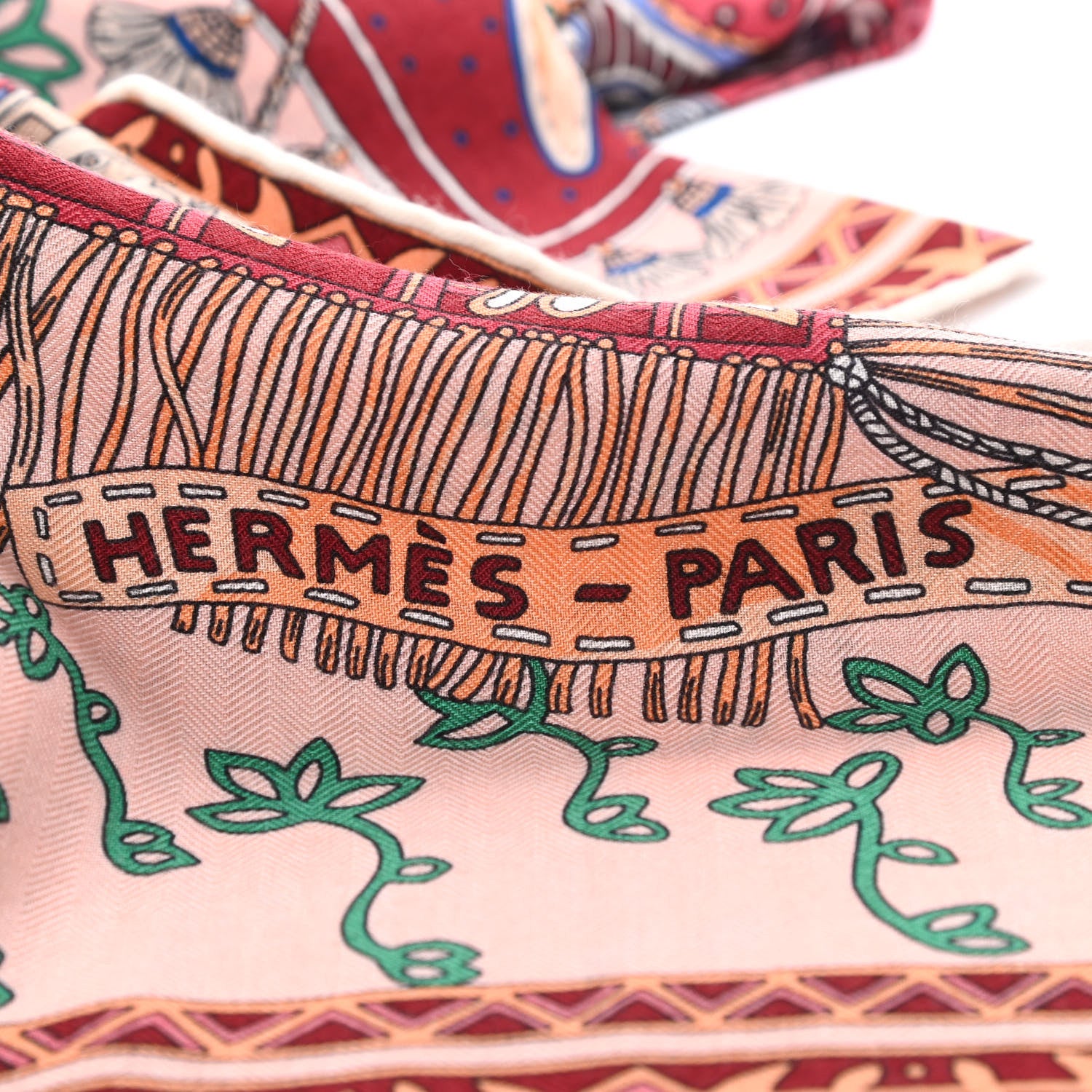 Hermes Cashmere Silk Cavaliers du Caucase Shawl 140 Rose Pale Bleu Framboise 4 of 4