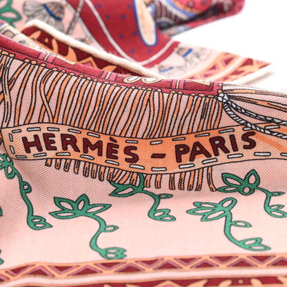 Hermes Cashmere Silk Cavaliers du Caucase Shawl 140 Rose Pale Bleu Framboise 4 of 4