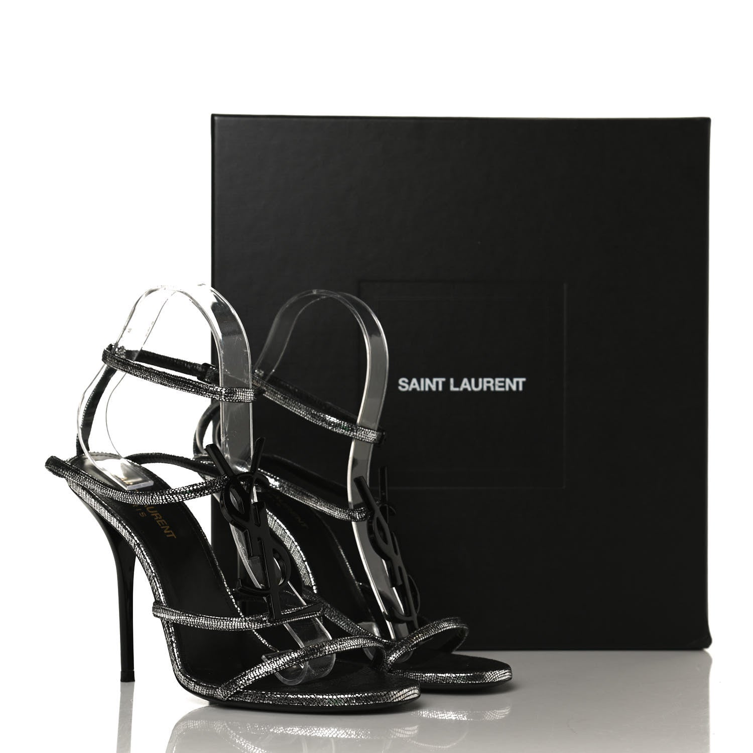 Saint Laurent Metallic Calfskin Cassandra 110 Ankle Strap Sandals 38.5 Argento 11 of 11