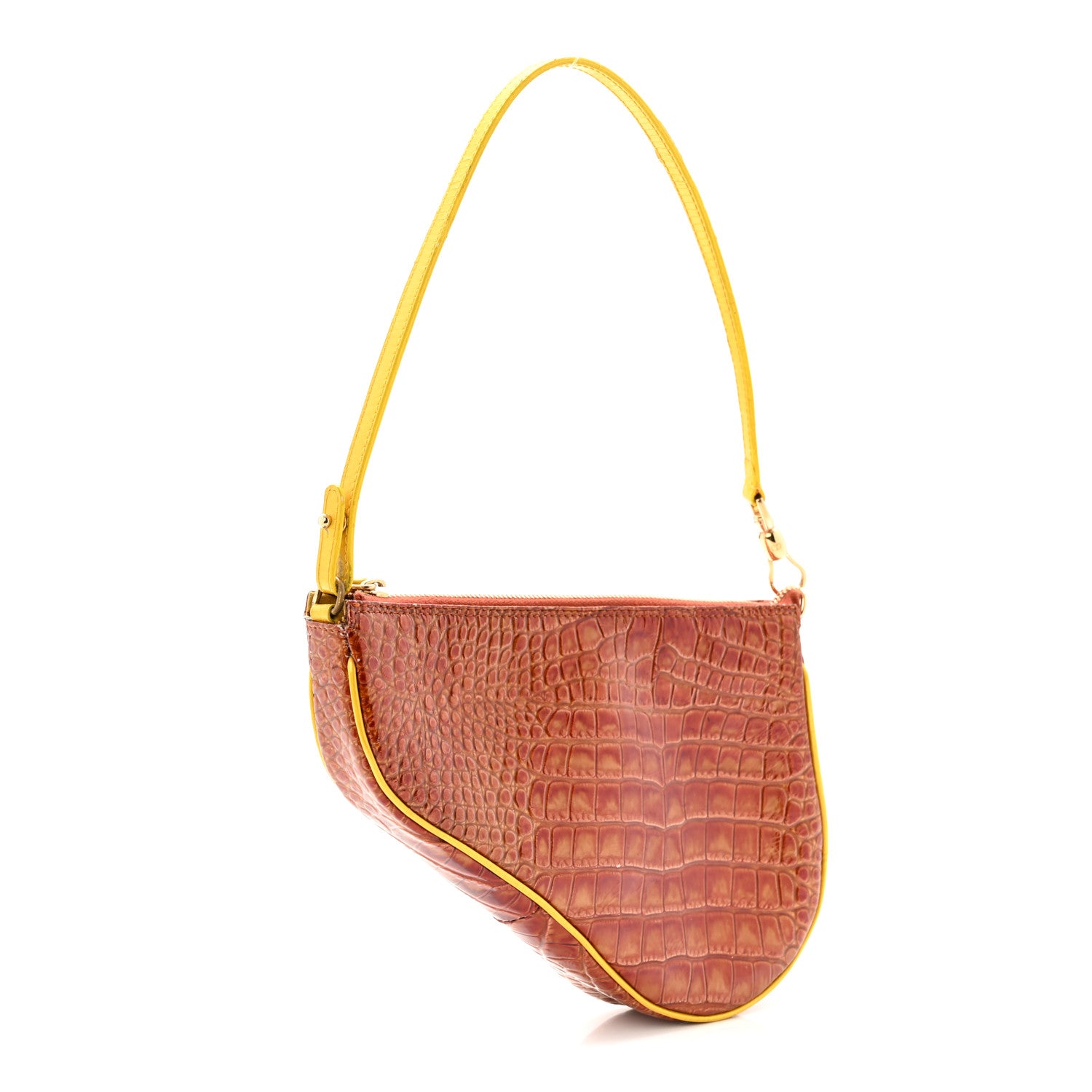 Christian Dior Patent Calfskin Crocodile Embossed Mini Saddle Pochette Orange 3 of 13