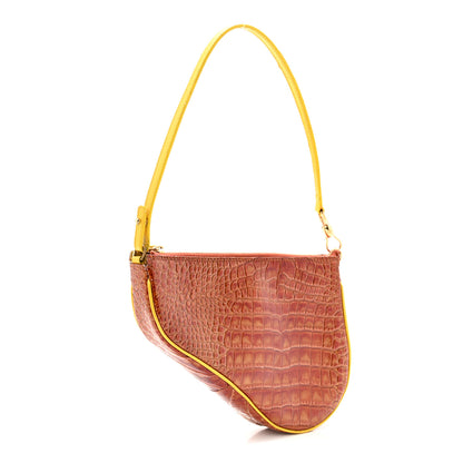 Christian Dior Patent Calfskin Crocodile Embossed Mini Saddle Pochette Orange 3 of 13