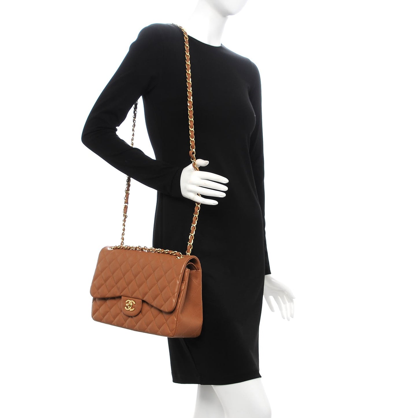 Lambskin Quilted Jumbo Double Flap Camel