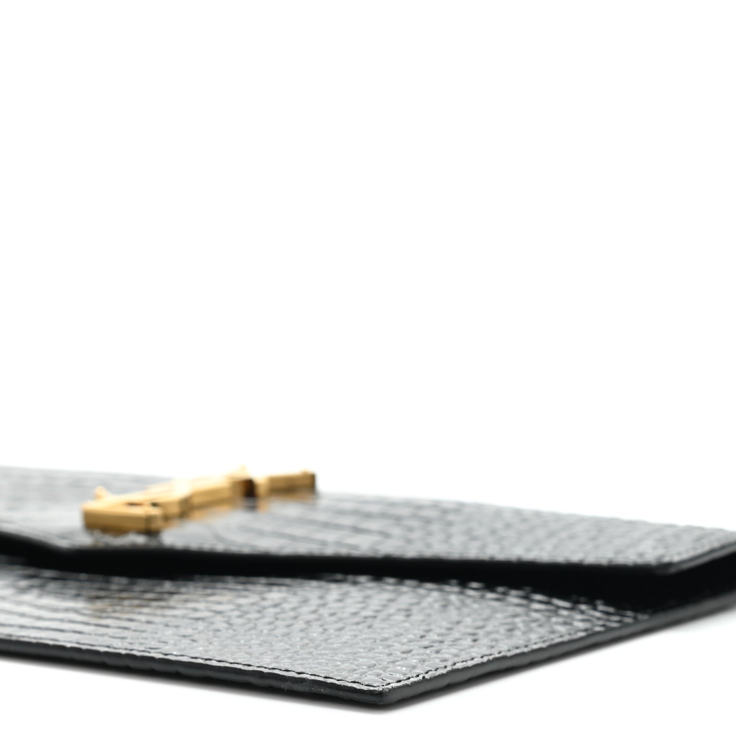 Saint Laurent Calfskin Crocodile Embossed Uptown Monogram Clutch Black 9 of 9