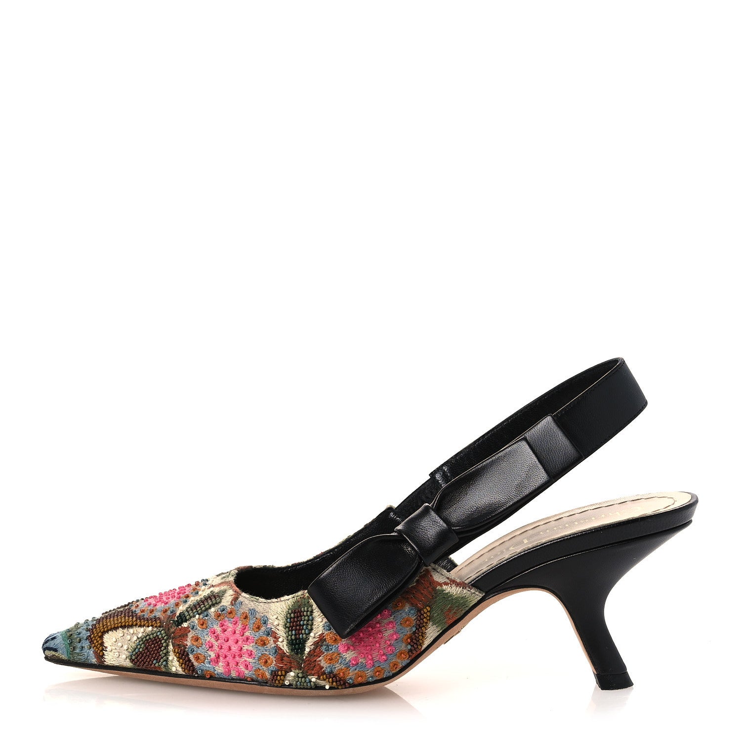 Christian Dior Embroidered Calfskin Beaded Sweet D Sling-Back Pumps 36 Cypress 1 of 12