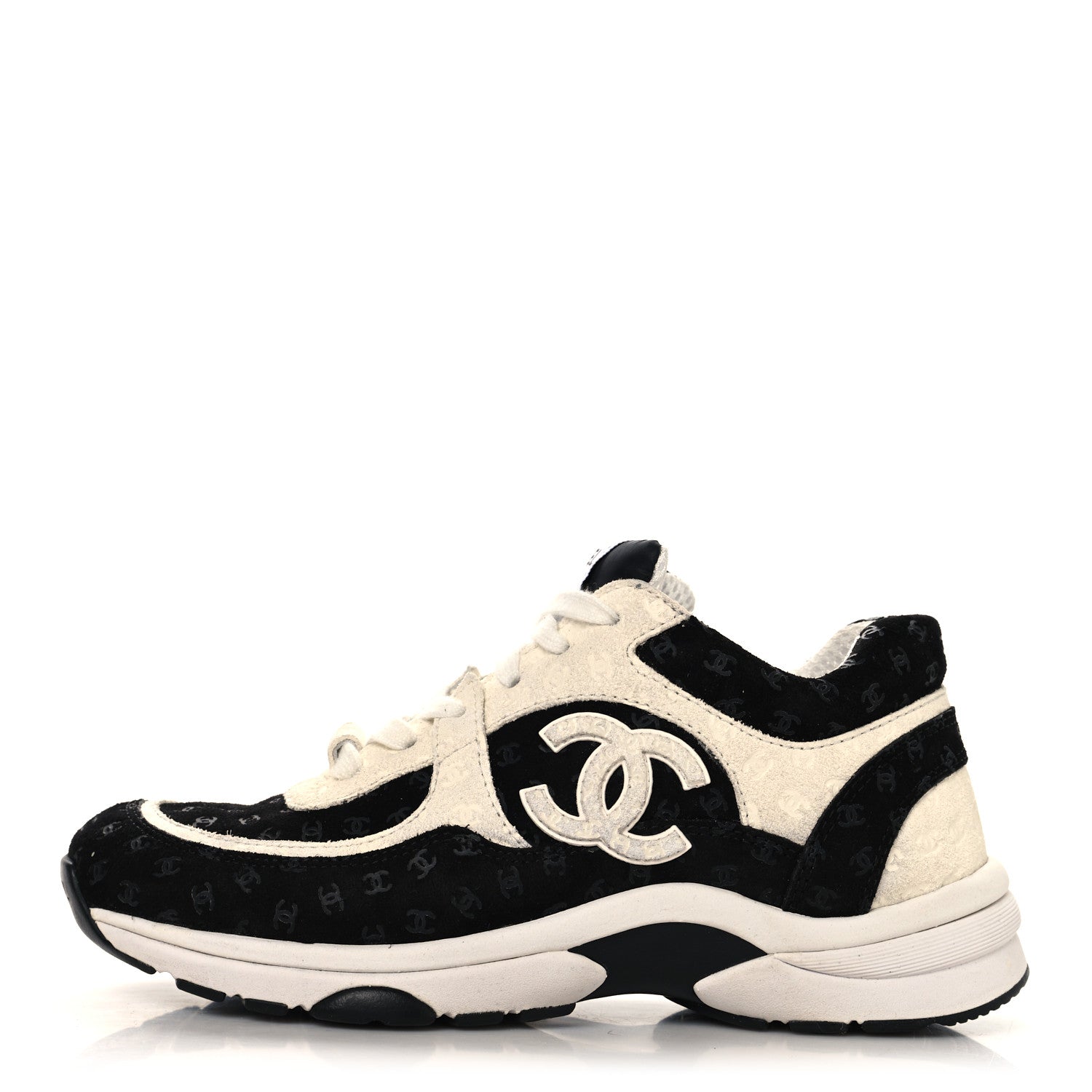 Chanel Suede Calfskin Printed CC Sneakers 36 White Black 1 of 9