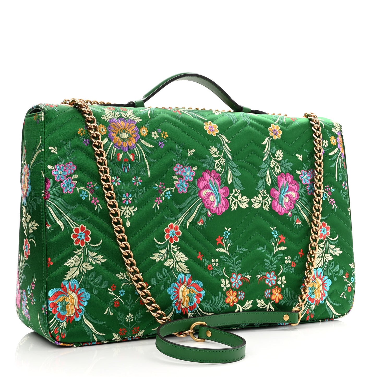 Jacquard Matelasse Floral Maxi GG Marmont Top Handle Shoulder Bag Green Multicolor