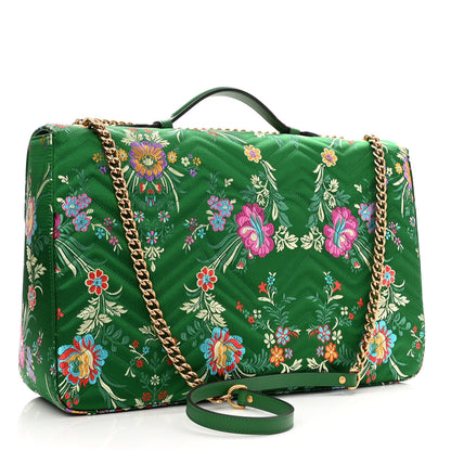Gucci Jacquard Matelasse Floral Maxi GG Marmont Top Handle Shoulder Bag Green Multicolor 3 of 10