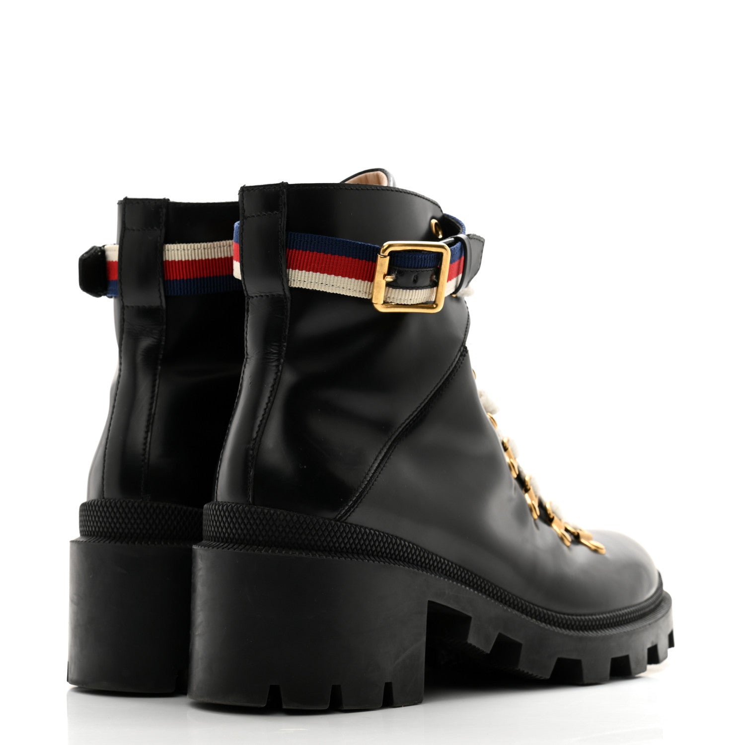Gucci Calfskin Sylvie Web Womens Lace Up Combat Boots 37 Black 4 of 12