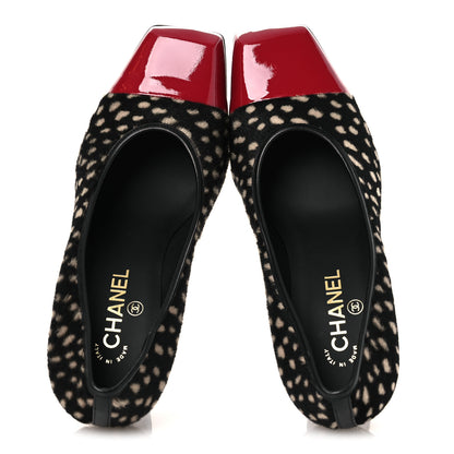 Chanel Pony Hair Lambskin Patent Cap Toe Pumps 40 Black White Dark Red 2 of 10