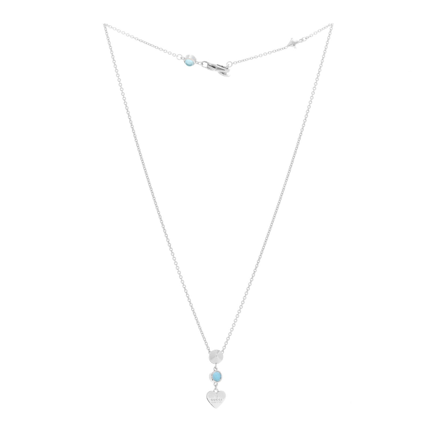 Gucci Sterling Silver Blue Topaz Trademark Heart Pendant Necklace 3 of 6