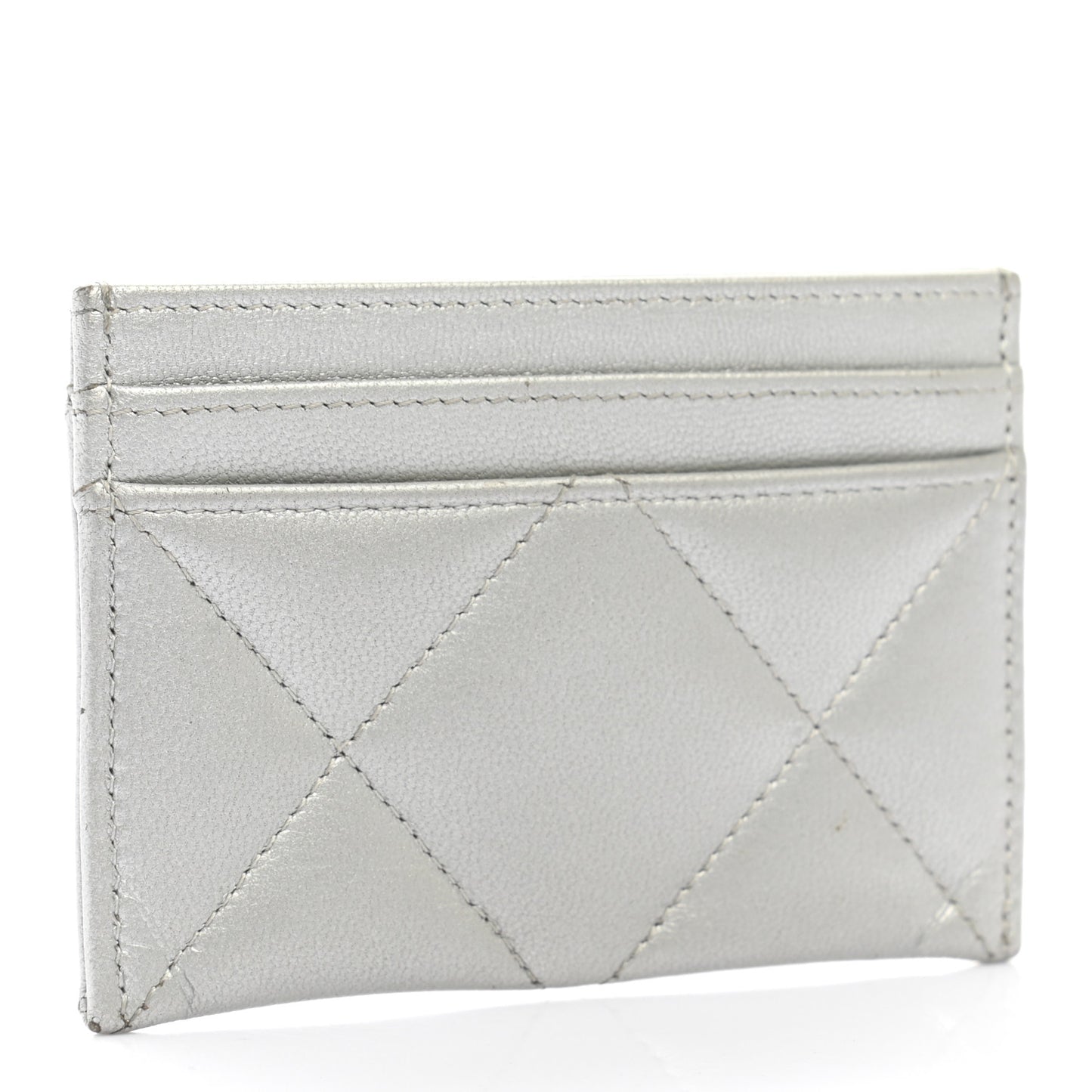 Metallic Goatskin Quilted 19 Card Holder Silver