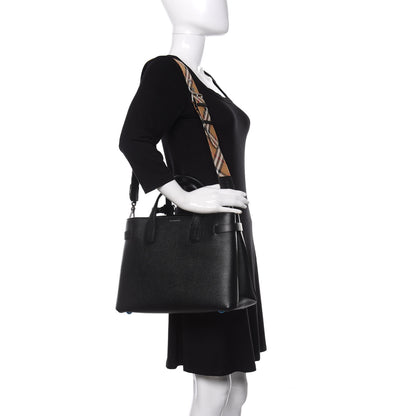 Burberry Derby Calfskin House Check Medium Banner Tote Black 2 of 12