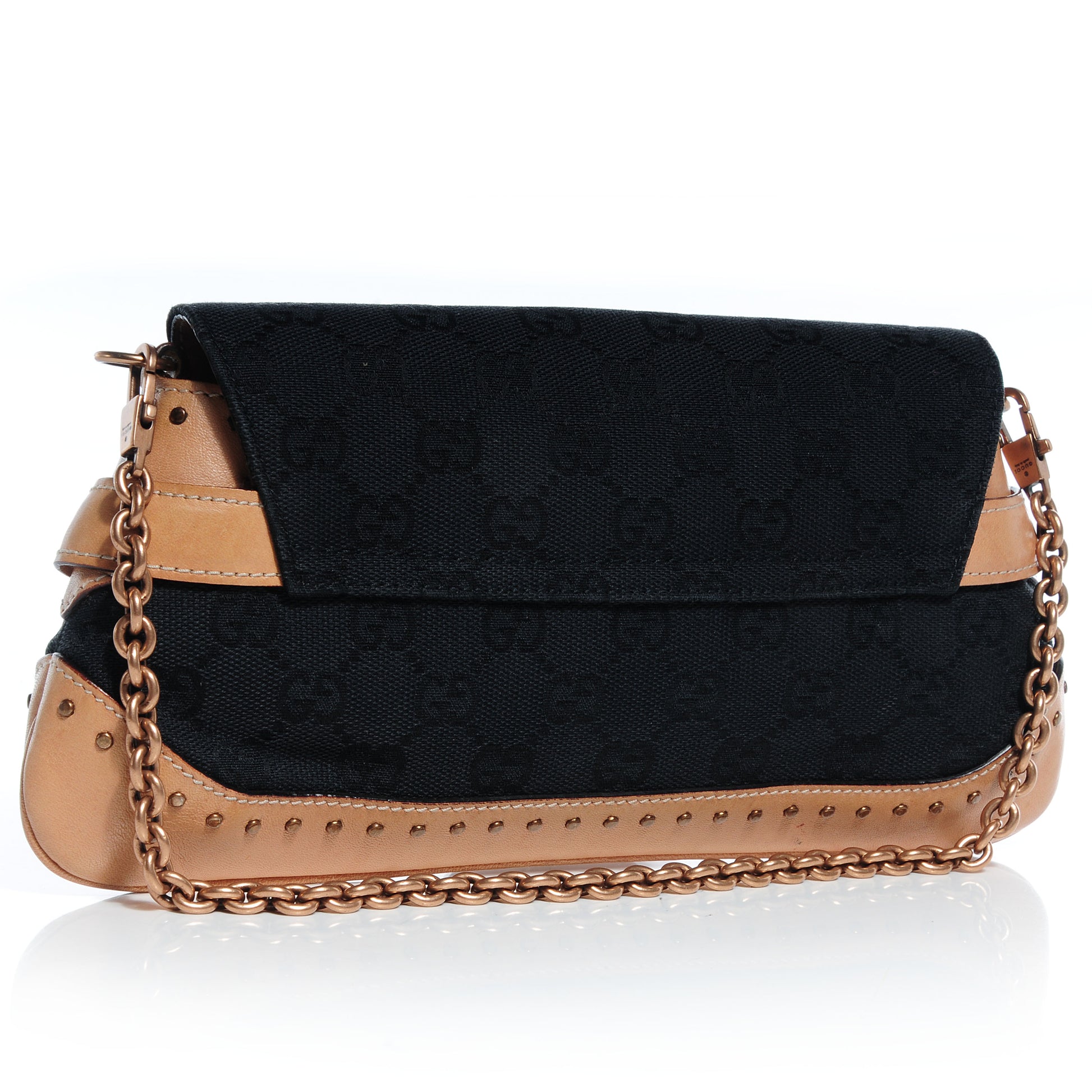 Gucci Canvas Leather Monogram Horsebit Clutch Black Tan 3 of 7