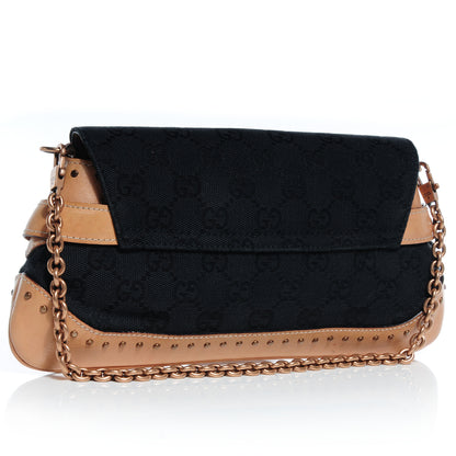 Gucci Canvas Leather Monogram Horsebit Clutch Black Tan 3 of 7
