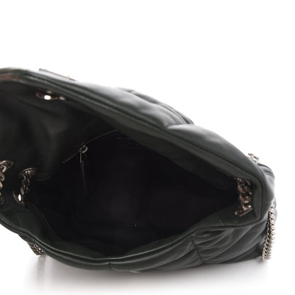 Saint Laurent Lambskin Quilted Small Loulou Puffer Monogram Chain Satchel Dark Green 5 of 10