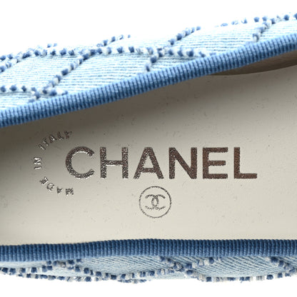 Chanel Denim Embroidered Grosgrain CC Cap Toe Ballerina Flats 38 Blue Black 8 of 9