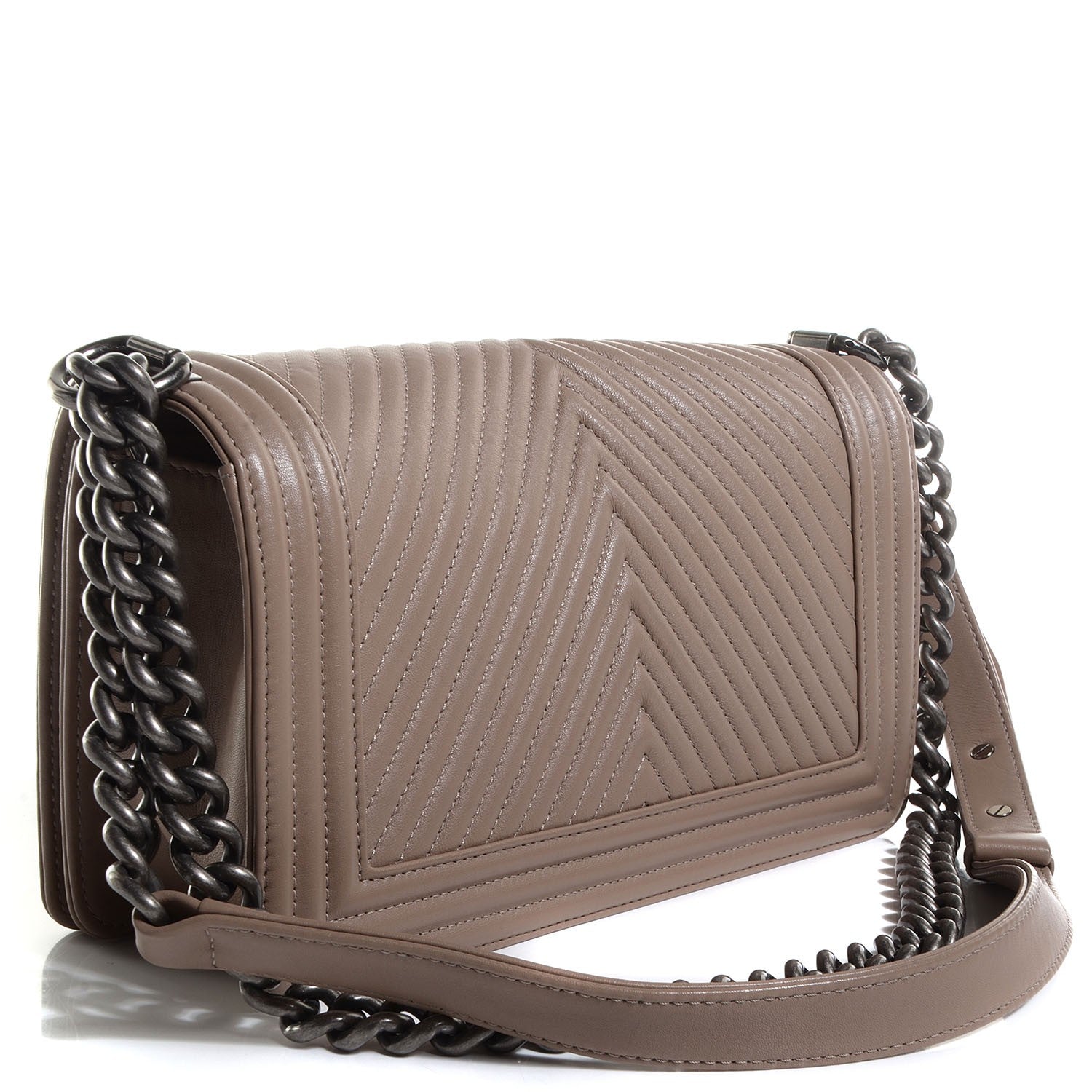Chanel Calfskin Chevron Medium Boy Flap Taupe 3 of 8