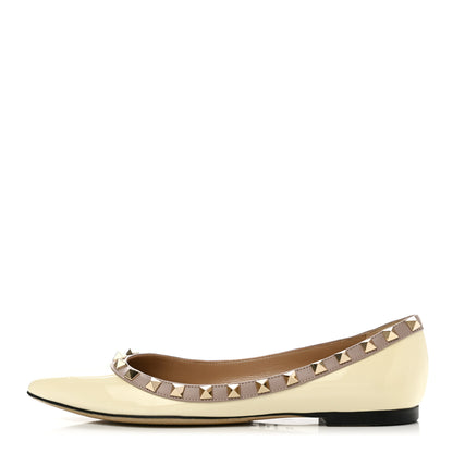 Valentino Garavani Patent Rockstud Ballerina Flats 35.5 Light Ivory Poudre 1 of 8
