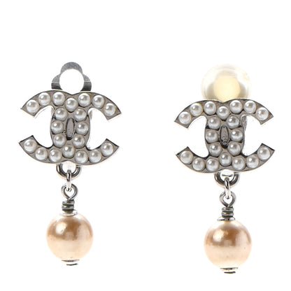 Chanel Pearl CC Drop Clip On Earrings Silver 1 of 5