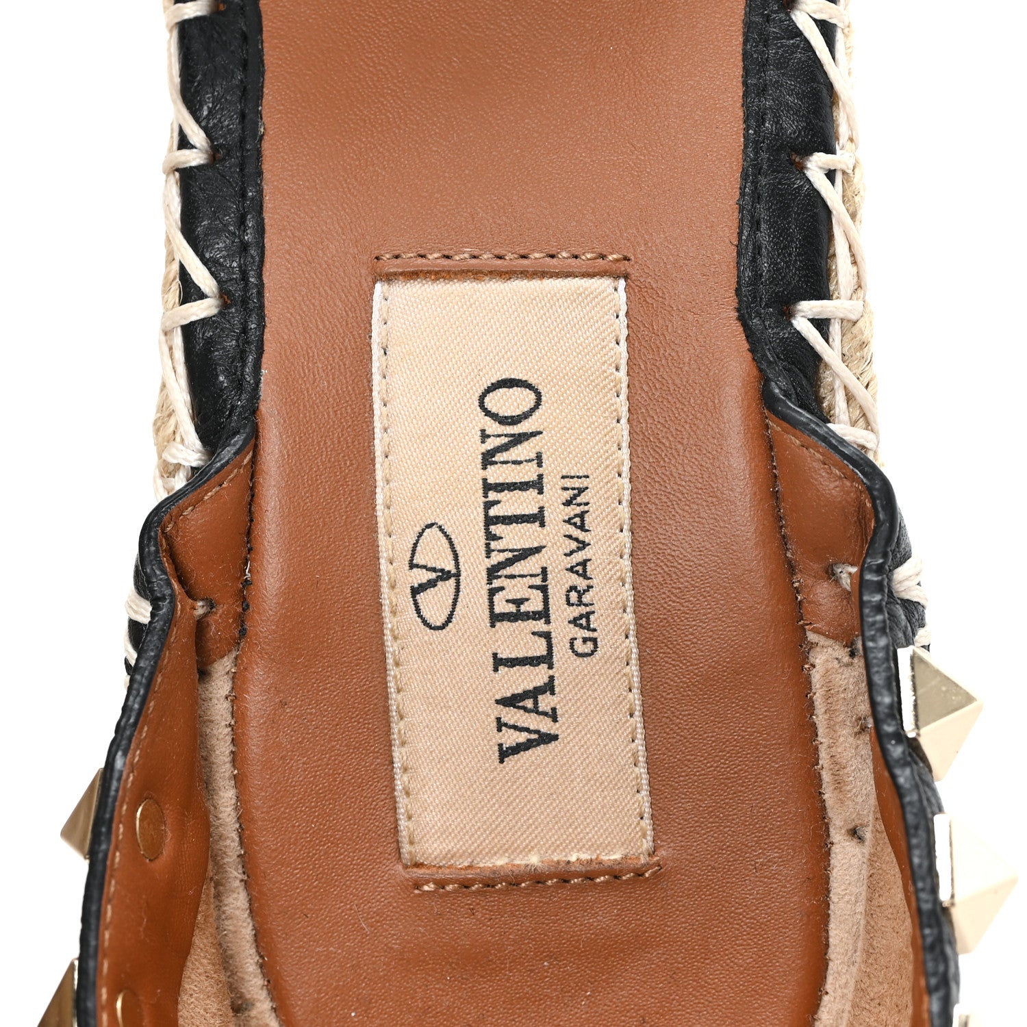 Valentino Garavani Grained Calfskin Rockstud Ankle Wrap Espadrille 15/85mm Wedges 35 Black Light Cuir 9 of 9