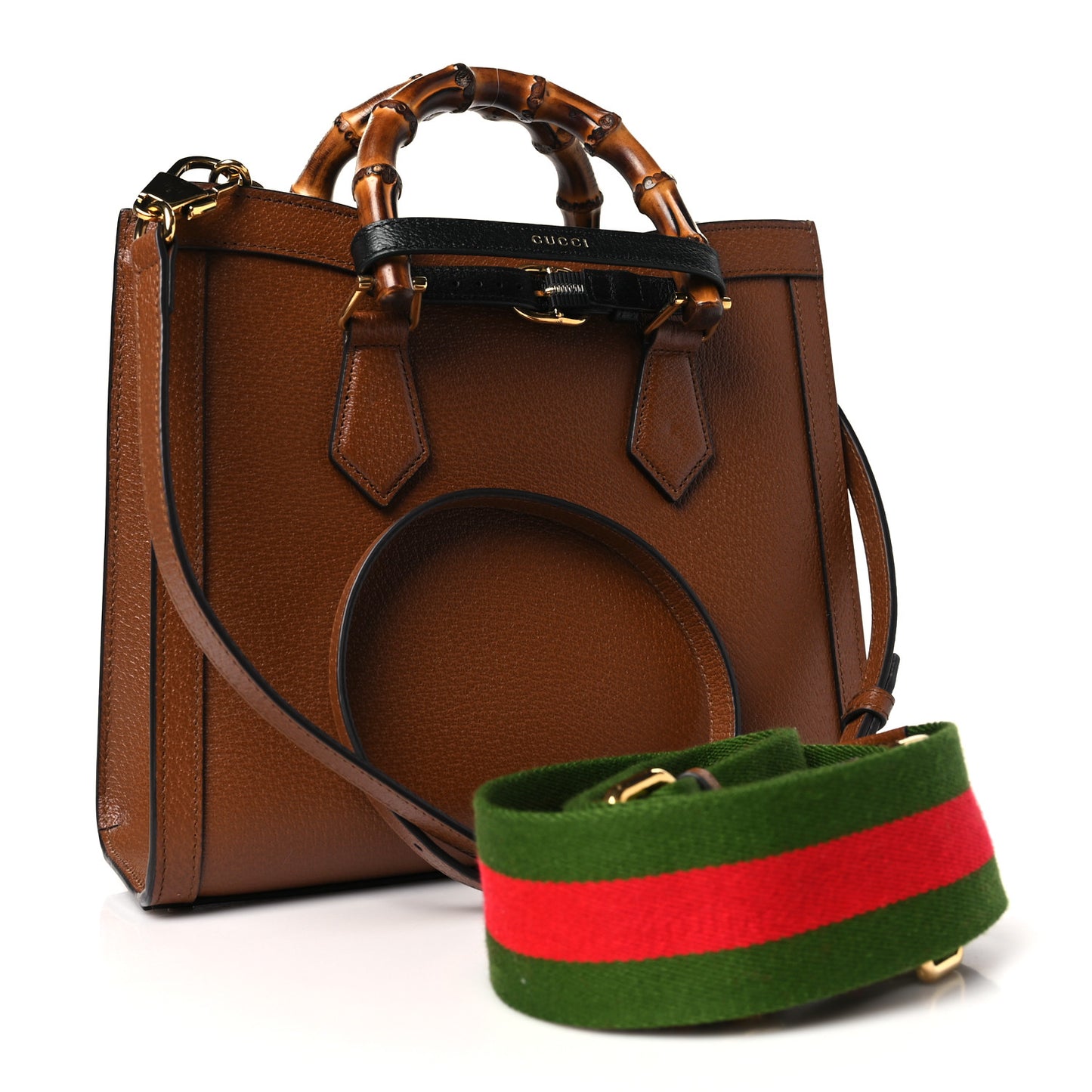 Textured Dollar Calfskin Web Small Diana Tote Bag Cuir Black