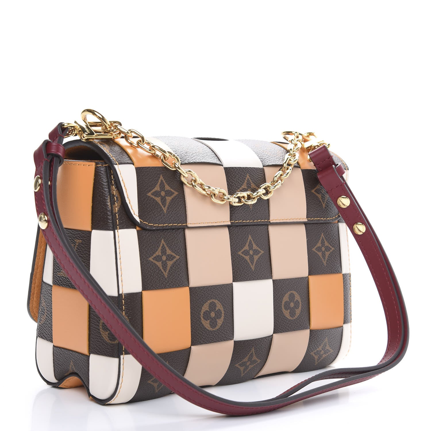 Louis Vuitton Calfskin Monogram Check Twist MM Beige White Orange 3 of 8