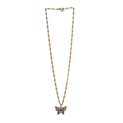 Gucci Metal Crystal Butterfly Necklace Aged Gold Multicolor 3 of 4