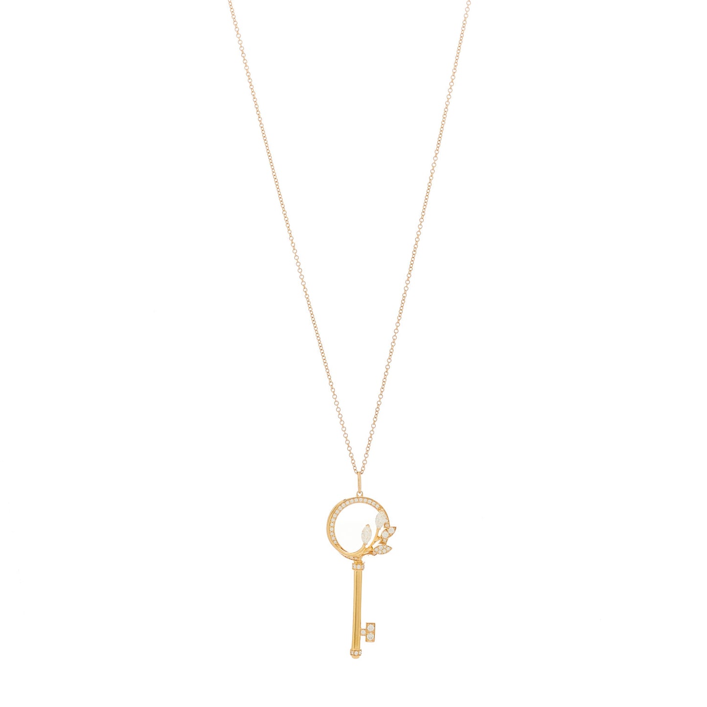 18K Rose Gold Diamond Victoria Vine Circle Key Pendant Necklace