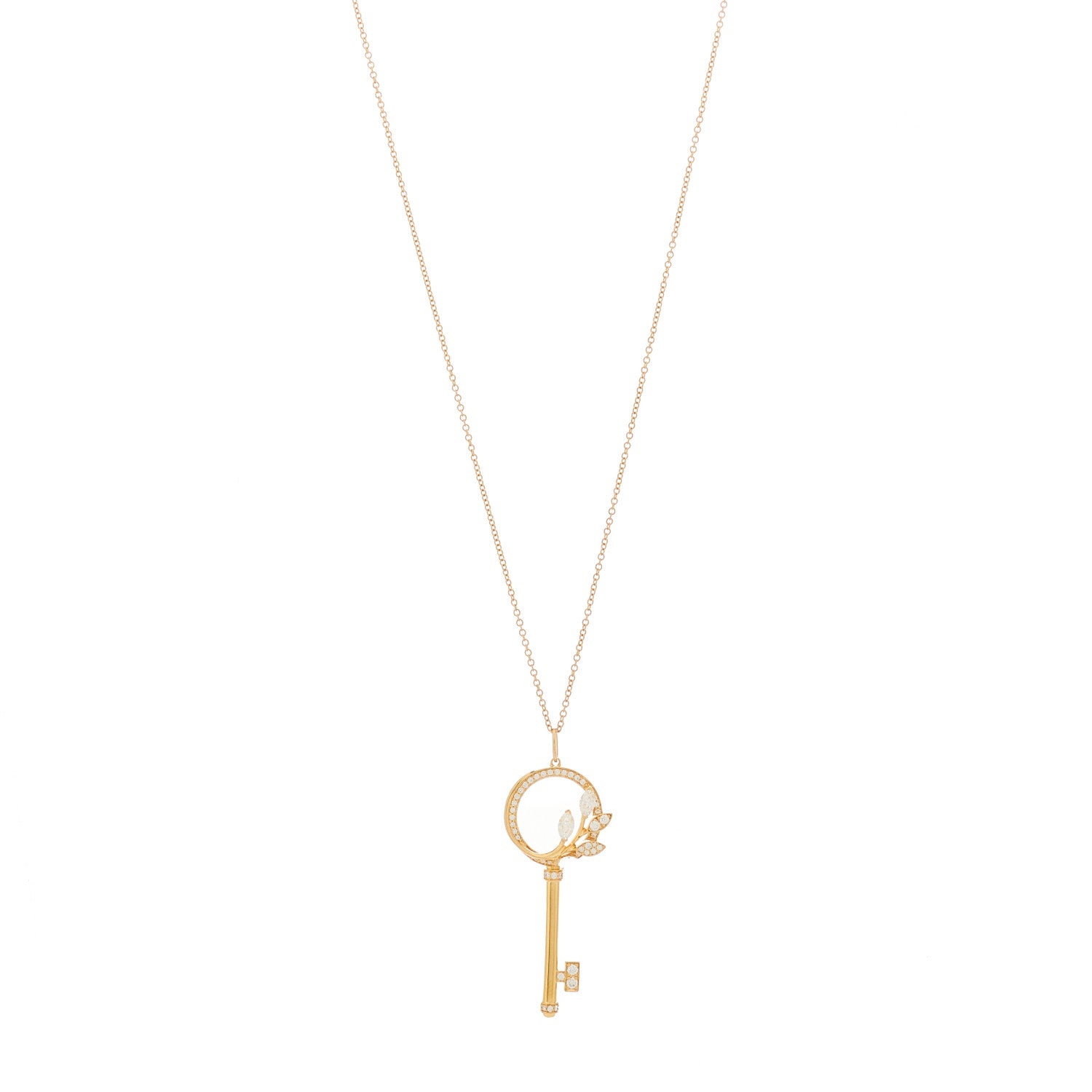 Tiffany 18K Rose Gold Diamond Victoria Vine Circle Key Pendant Necklace 1 of 6