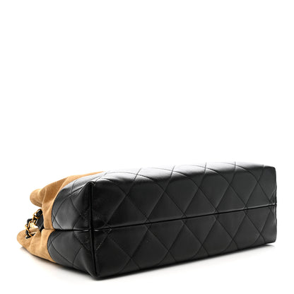 Chanel Suede Calfskin Shiny Lambskin Quilted Small Coco Base Shopping Bag Beige Black 4 of 11