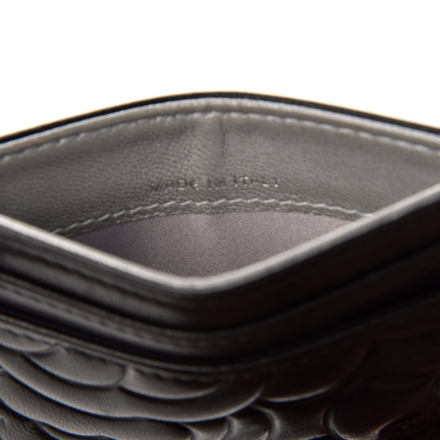 Lambskin Camellia Embossed Card Holder Black
