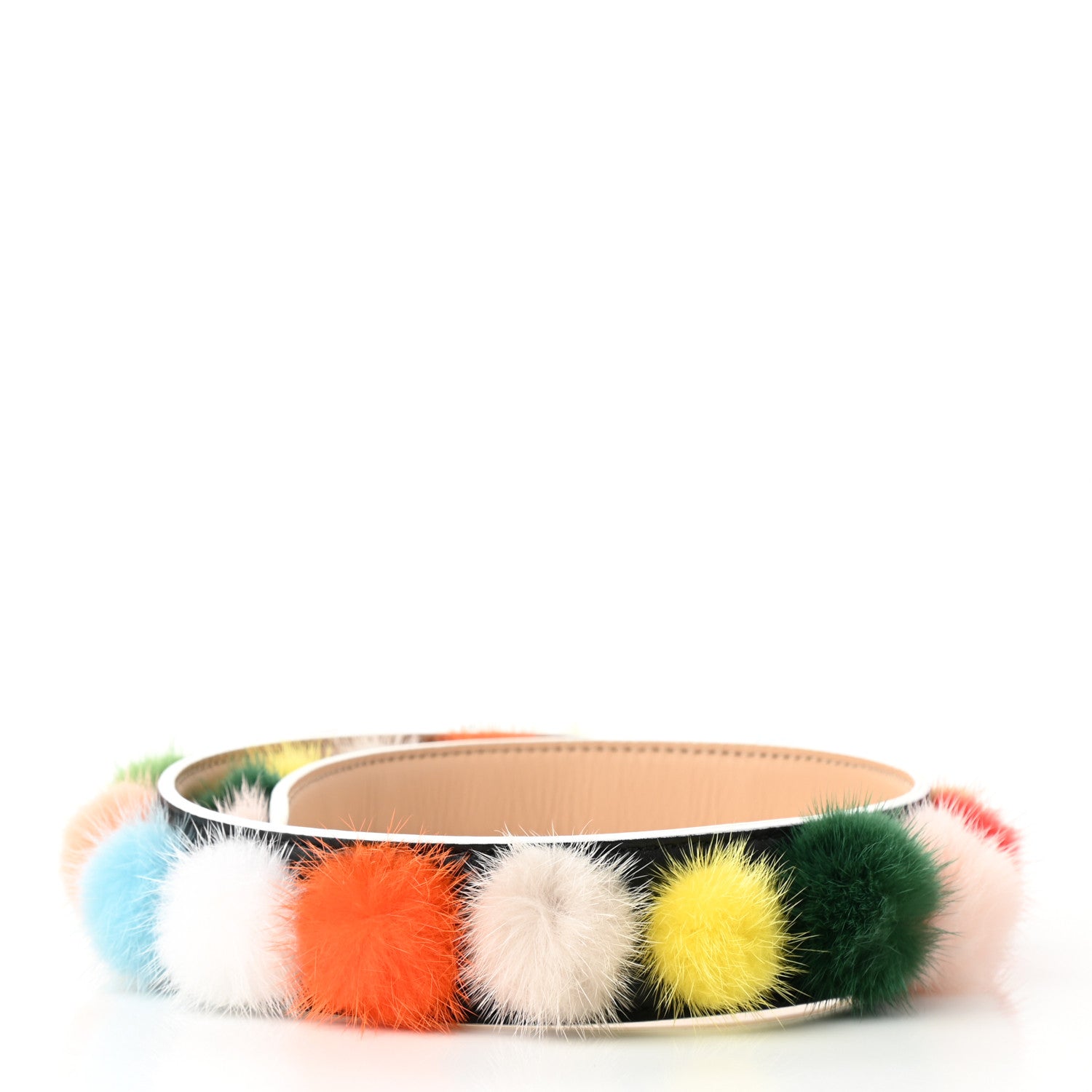 Fendi Vitello Dolce Mink Fur Bi-Color Pom Pom Strap You Black Makeup Multicolor 2 of 5