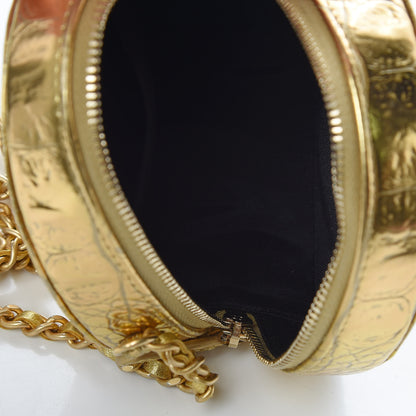 Chanel Metallic Calfskin Crocodile Embossed Cocodile Round Clutch with Chain Gold 5 of 8