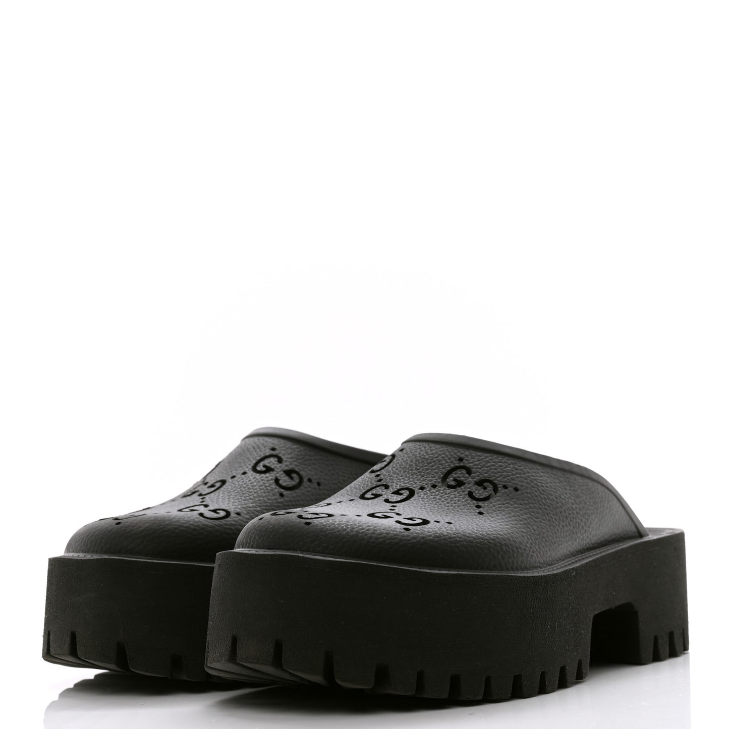 Rubber GG Monogram Perforated Elea Platform 55mm Lug Sole Sandals 38 Black