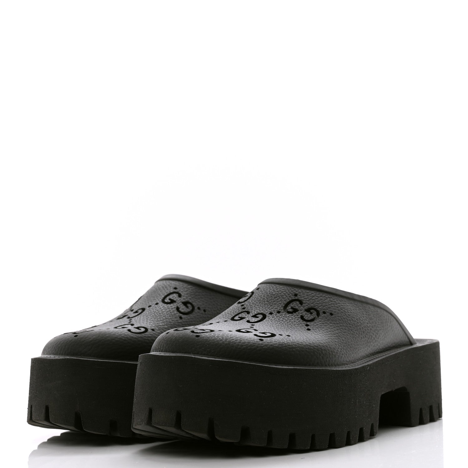 Gucci Rubber GG Monogram Perforated Elea Platform 55mm Lug Sole Sandals 38 Black 3 of 10