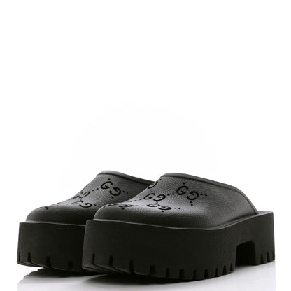Gucci Rubber GG Monogram Perforated Elea Platform 55mm Lug Sole Sandals 38 Black 3 of 10
