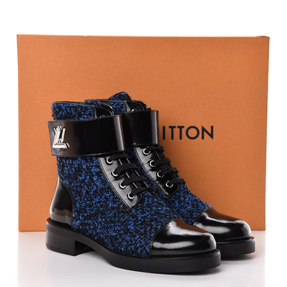 Louis Vuitton Tweed Calfskin Wonderland Ranger Boots 39 Blue Black 14 of 14