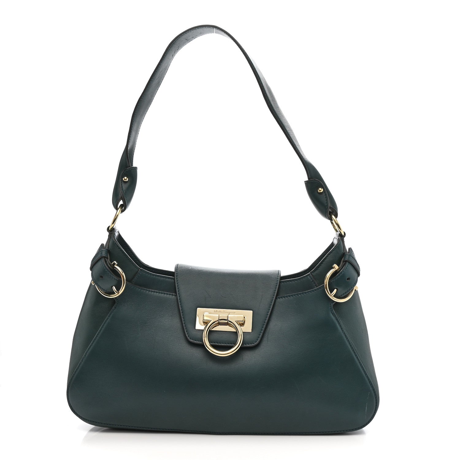 Salvatore Ferragamo Calfskin Small Fanisa Gancini Hobo Green 1 of 15
