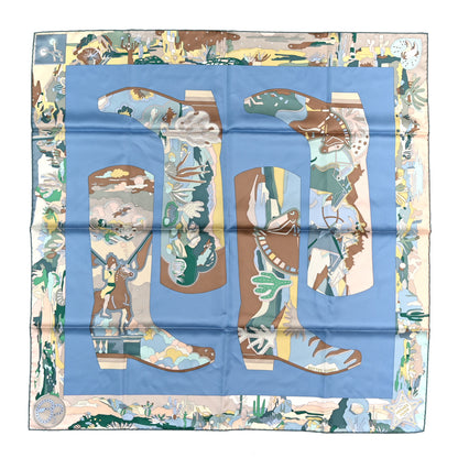 Hermes Silk Bottes Story Scarf 90 Bleu Rose Poudre Vert 1 of 5