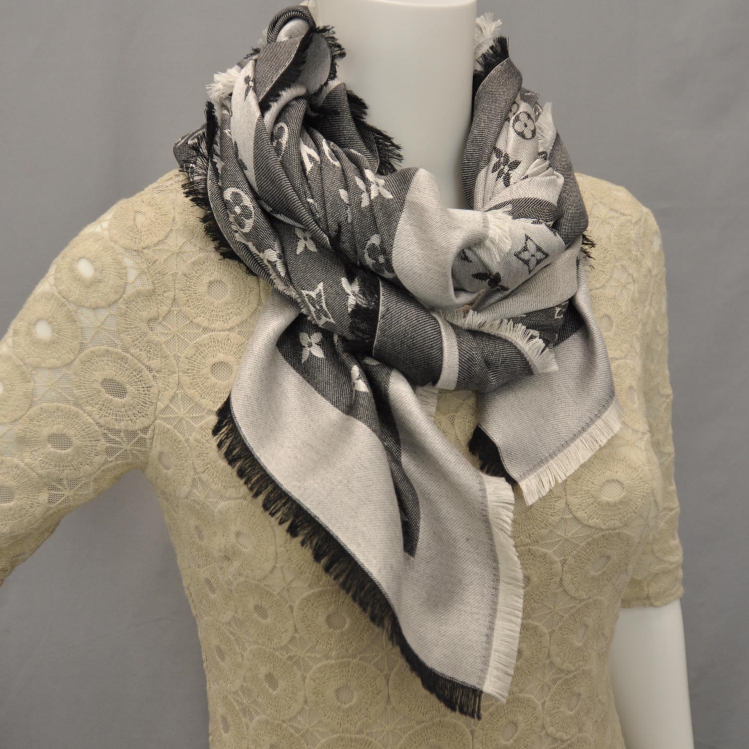 Louis Vuitton Wool Silk Monogram Denim Shawl Black 2 of 5