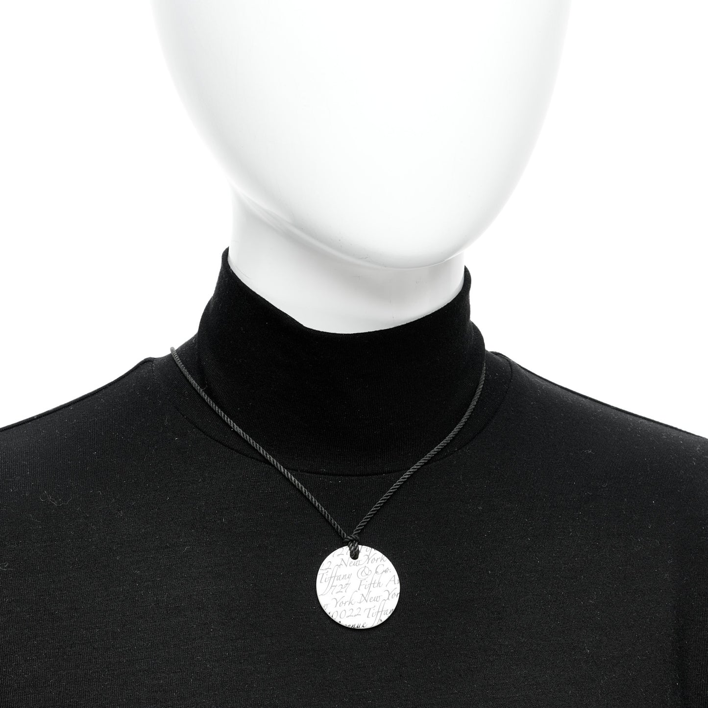 Sterling Silver Bone China Notes Round Pendant Cord Necklace Black White